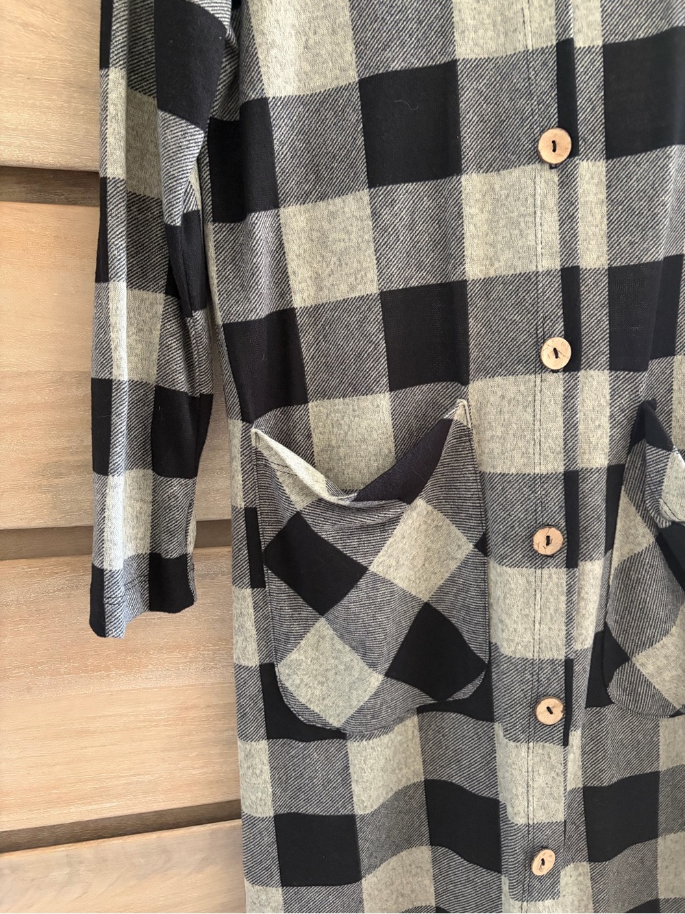 Pinkblush Black & Grey Buffalo Plaid Hooded Long Cardigan/Jacket, maternity - Picture 4 of 6